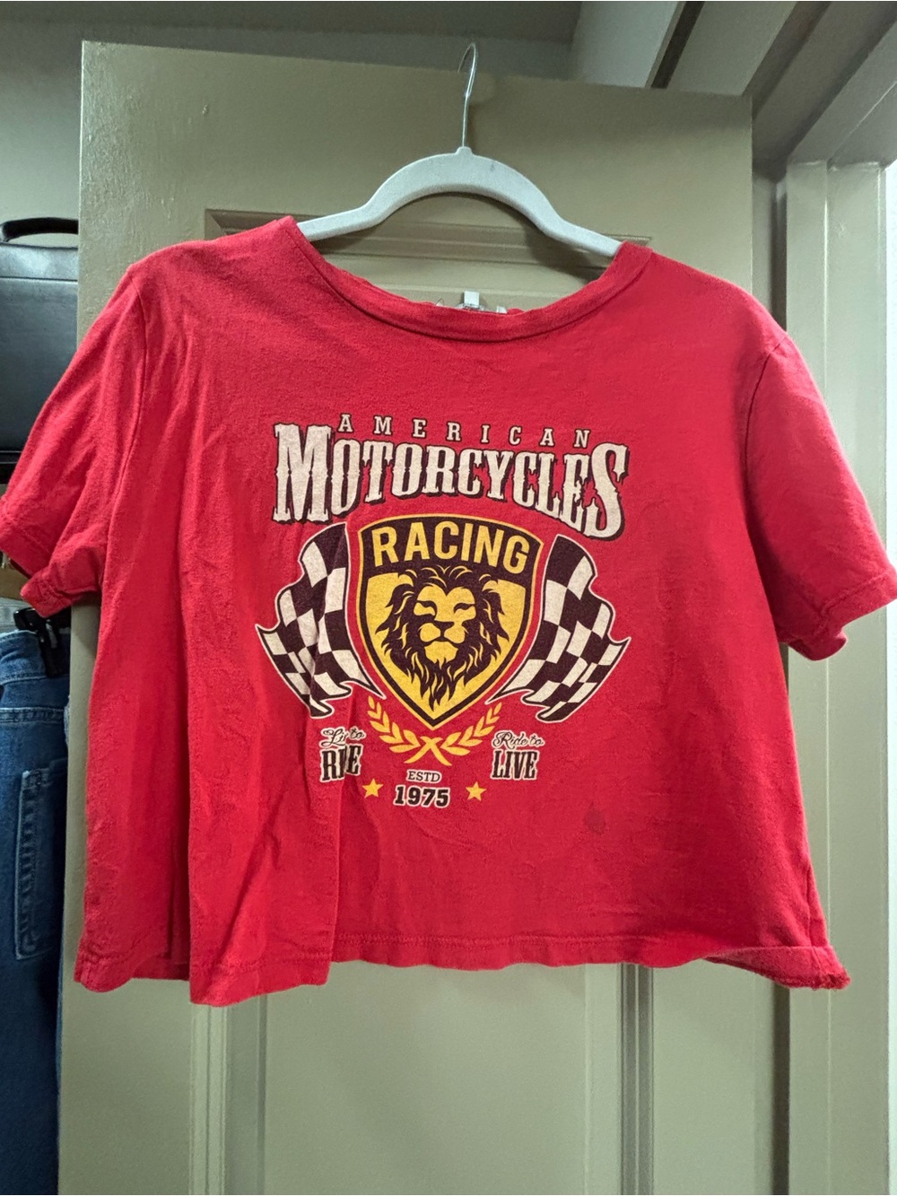 Kids Red Racing Graphic Crop Tee - American Motorcycles